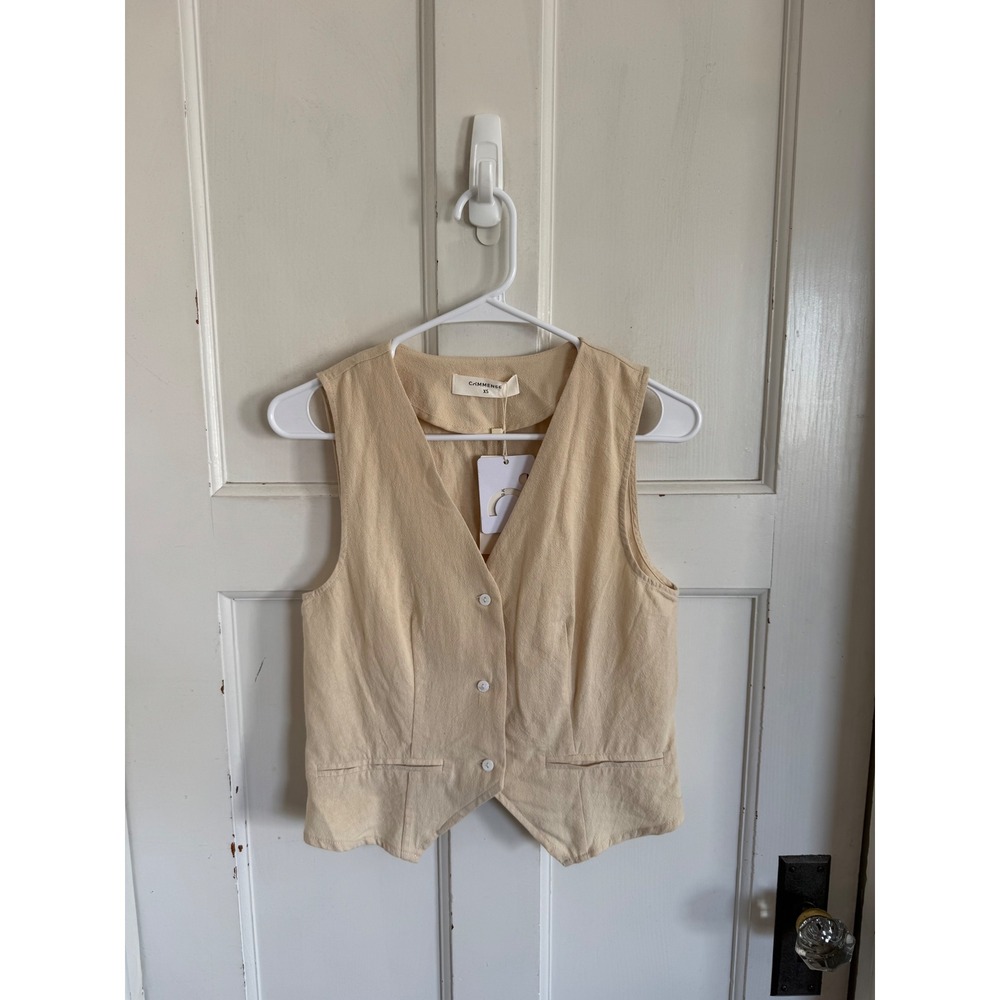 NWT Commense‎ cream cotton linen button front vest size xs